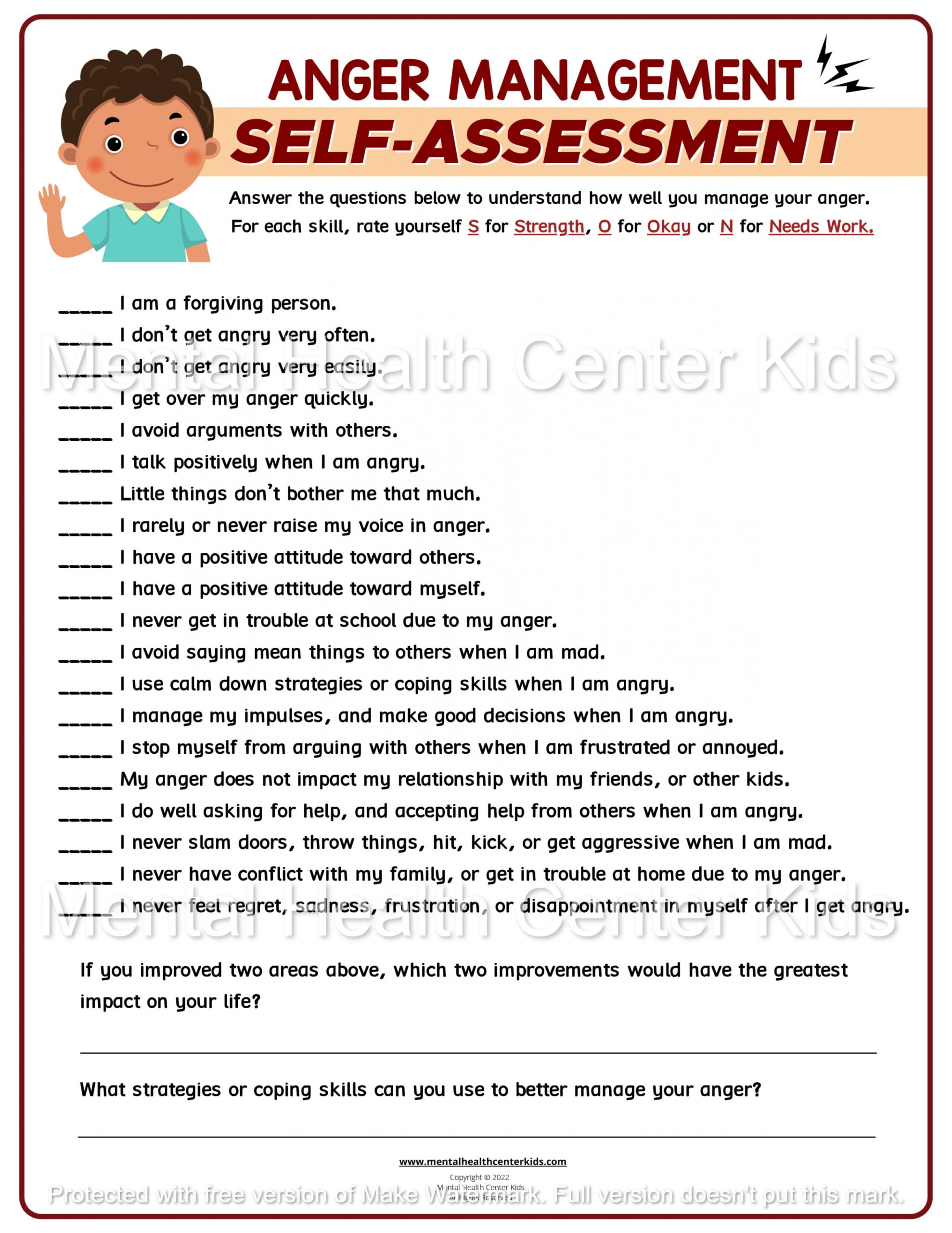 Anger Worksheets for Kids