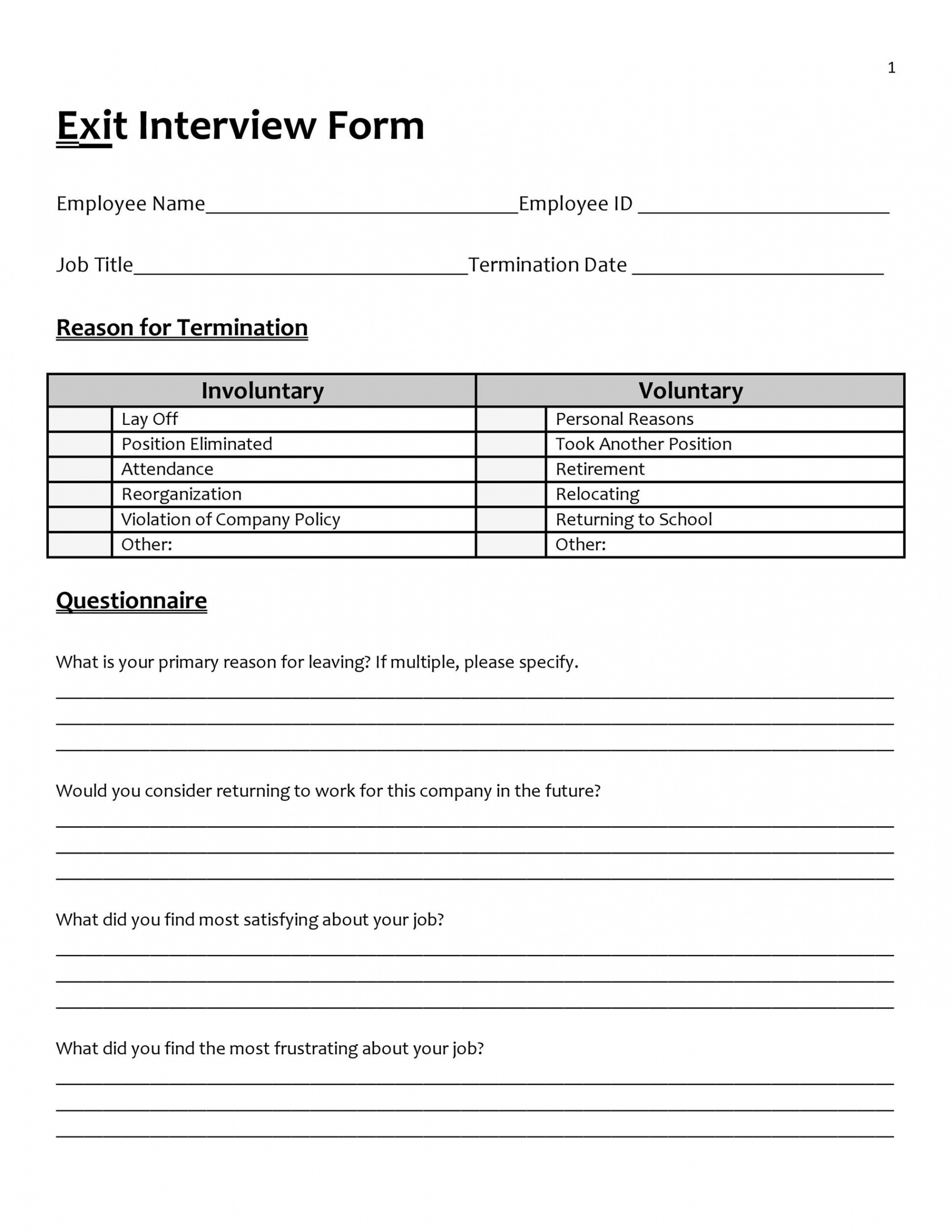 Best Exit Interview Templates & Forms ᐅ TemplateLab