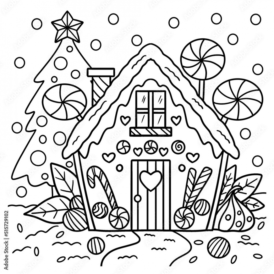 Christmas Gingerbread House Coloring Page Stock-Vektorgrafik