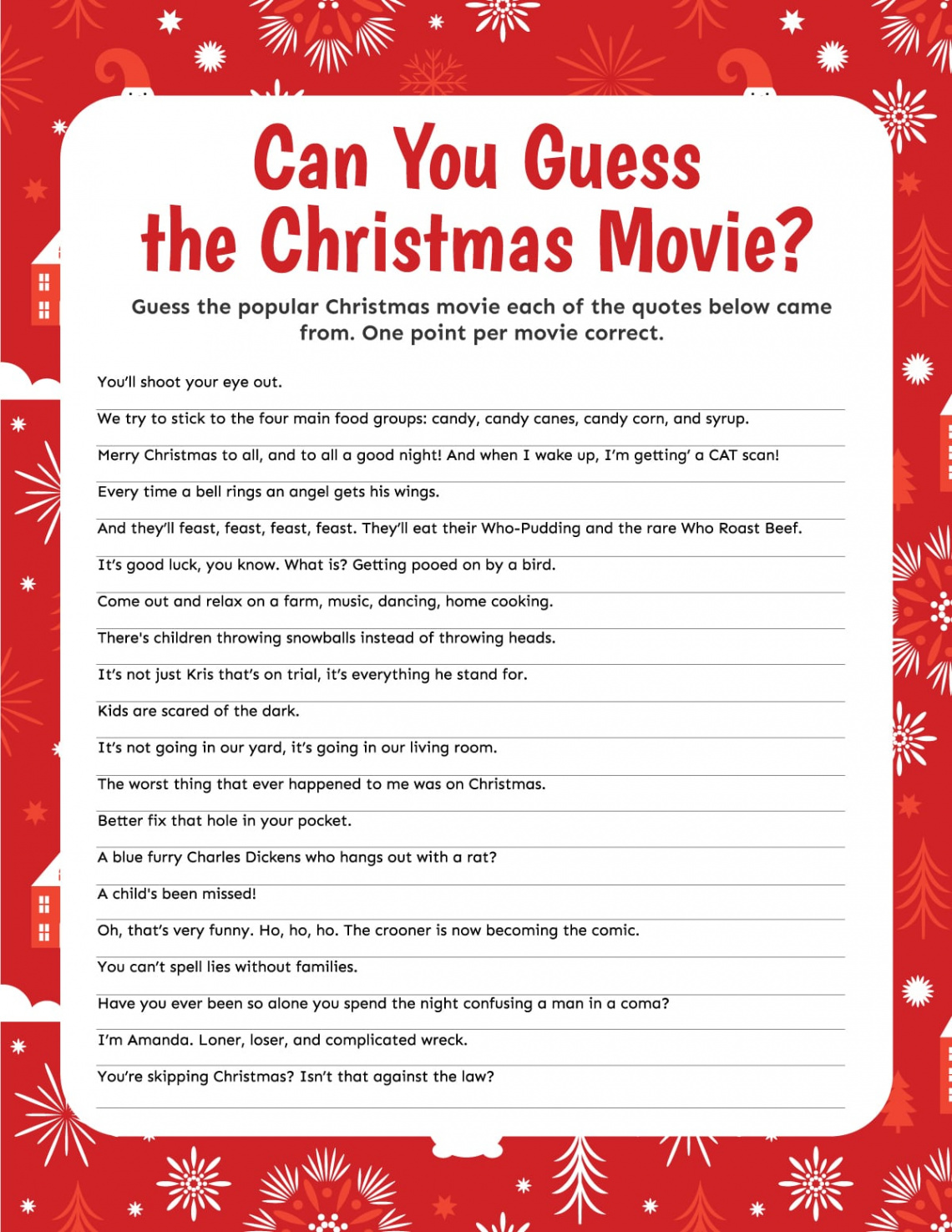 Christmas Movie Trivia Games Free Printable - Play Party Plan