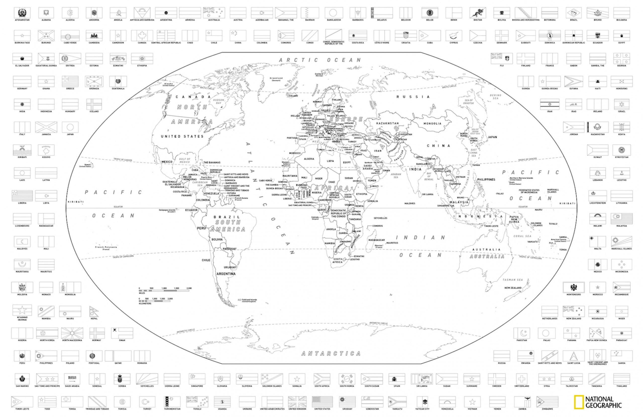 Download and color a free World or United States map with flags