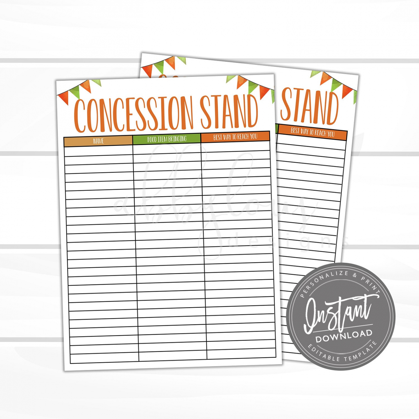 EDITABLE Concession Stand Volunteer Printable PTO/PTA Sign up