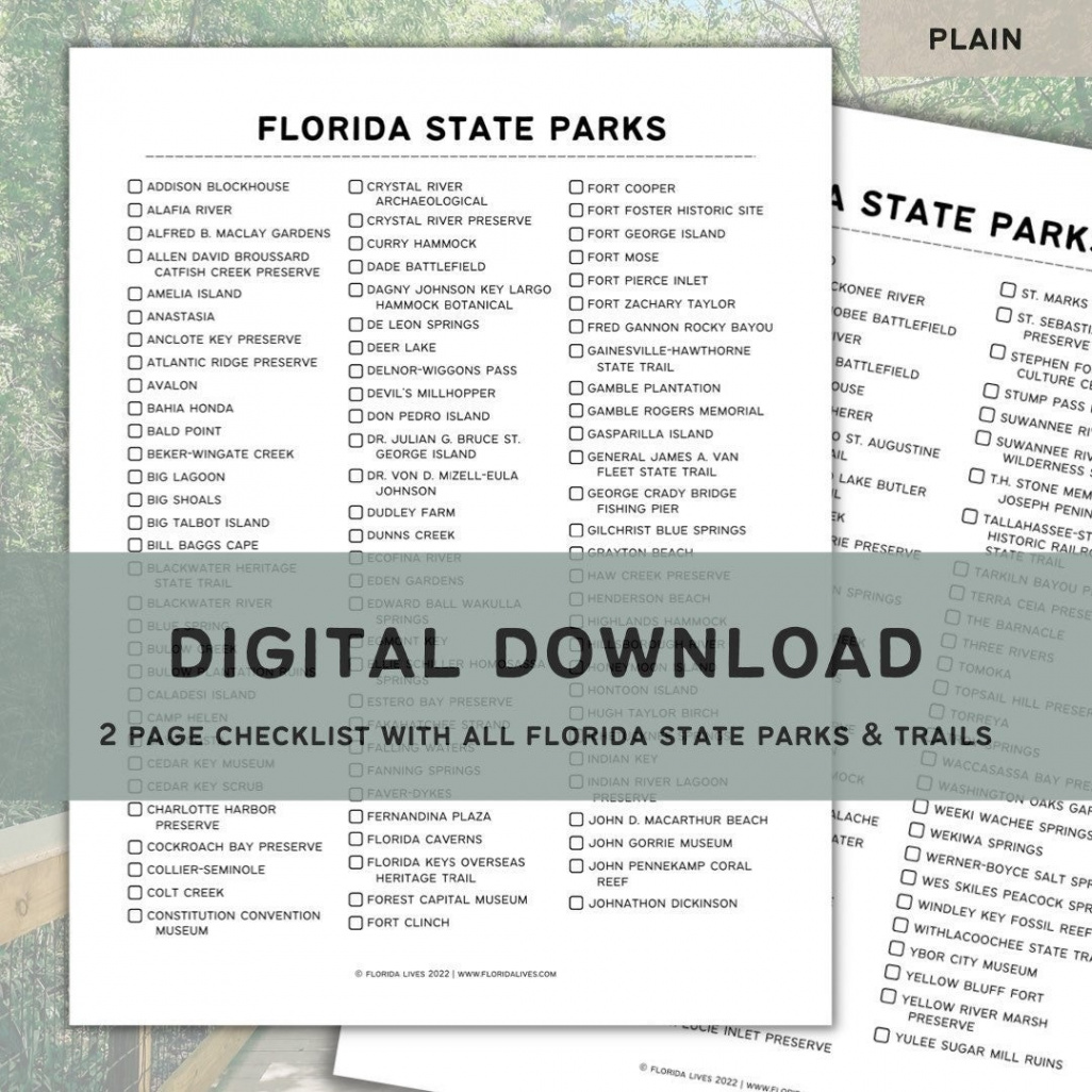 Florida State Parks Checklist Printable digital Download - Etsy