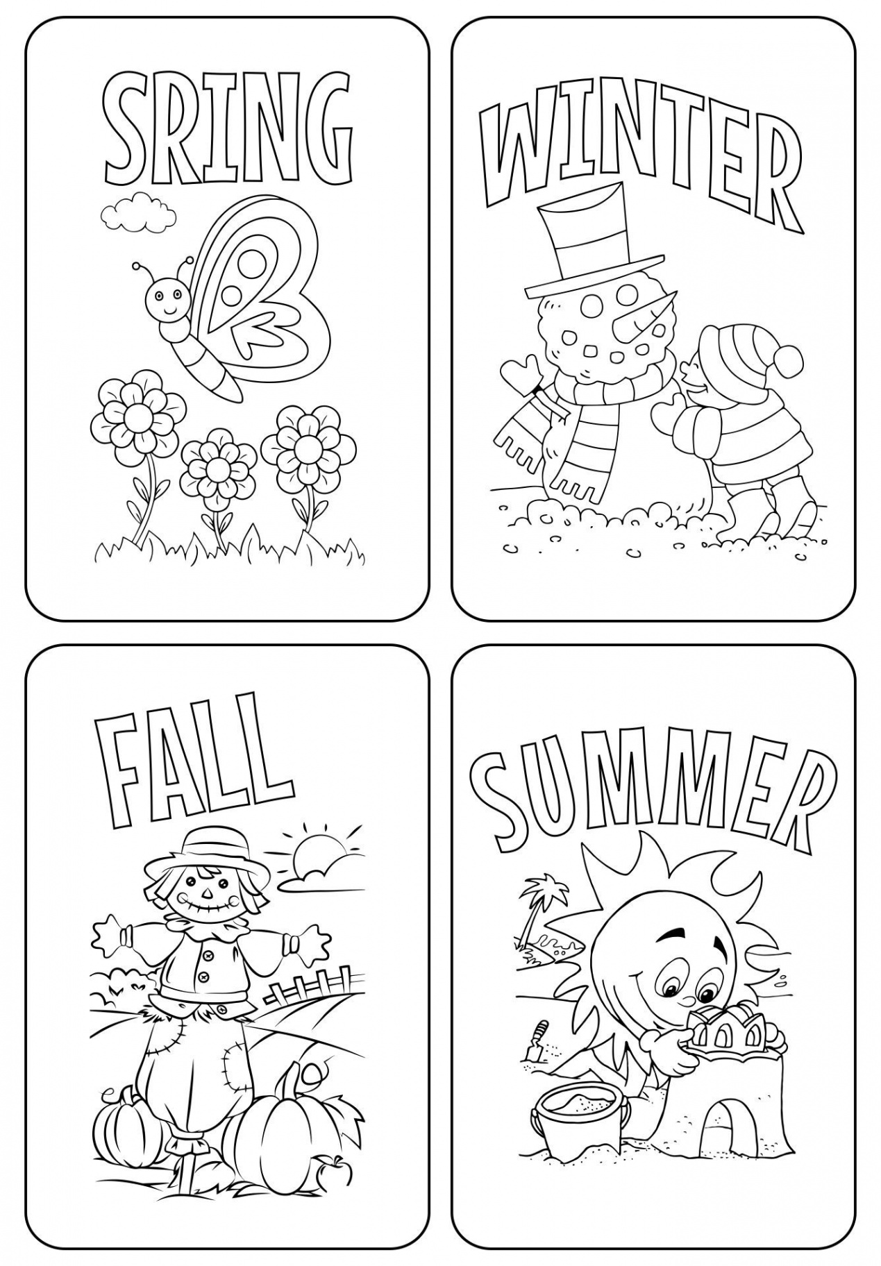 Four Seasons Coloring Page  Seasons preschool, Seasons activities