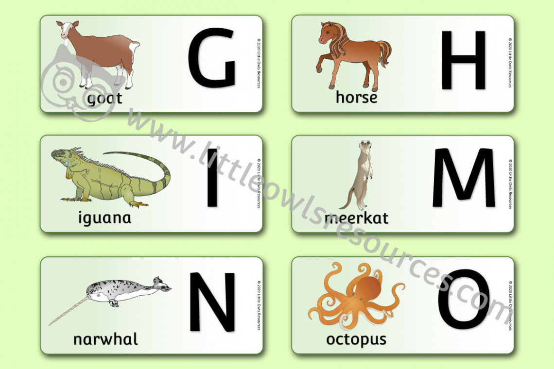 FREE Animal Horizontal Flash Cards (Upper Case) printable Early