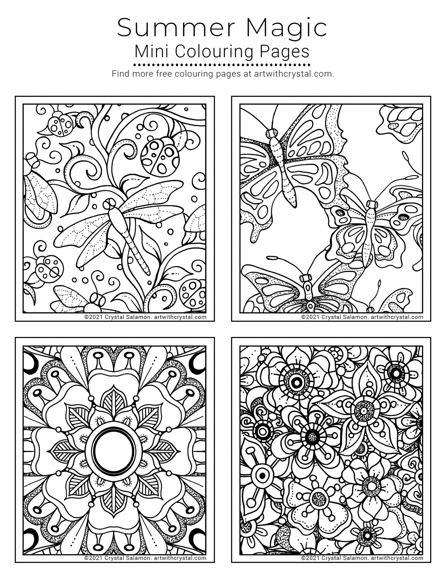 Free Mini Coloring Pages for Adults and Kids: Summer Magic