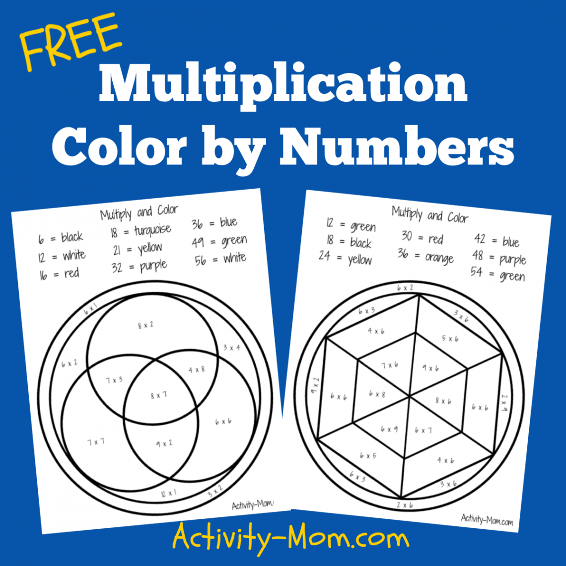 Free Multiplication Color by Number Worksheets - The Activity Mom