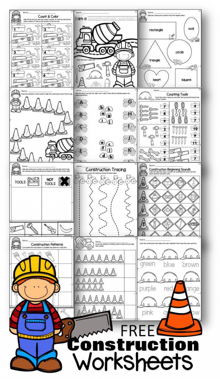 🚧 FREE Preschool Construction Theme Printable Worksheets