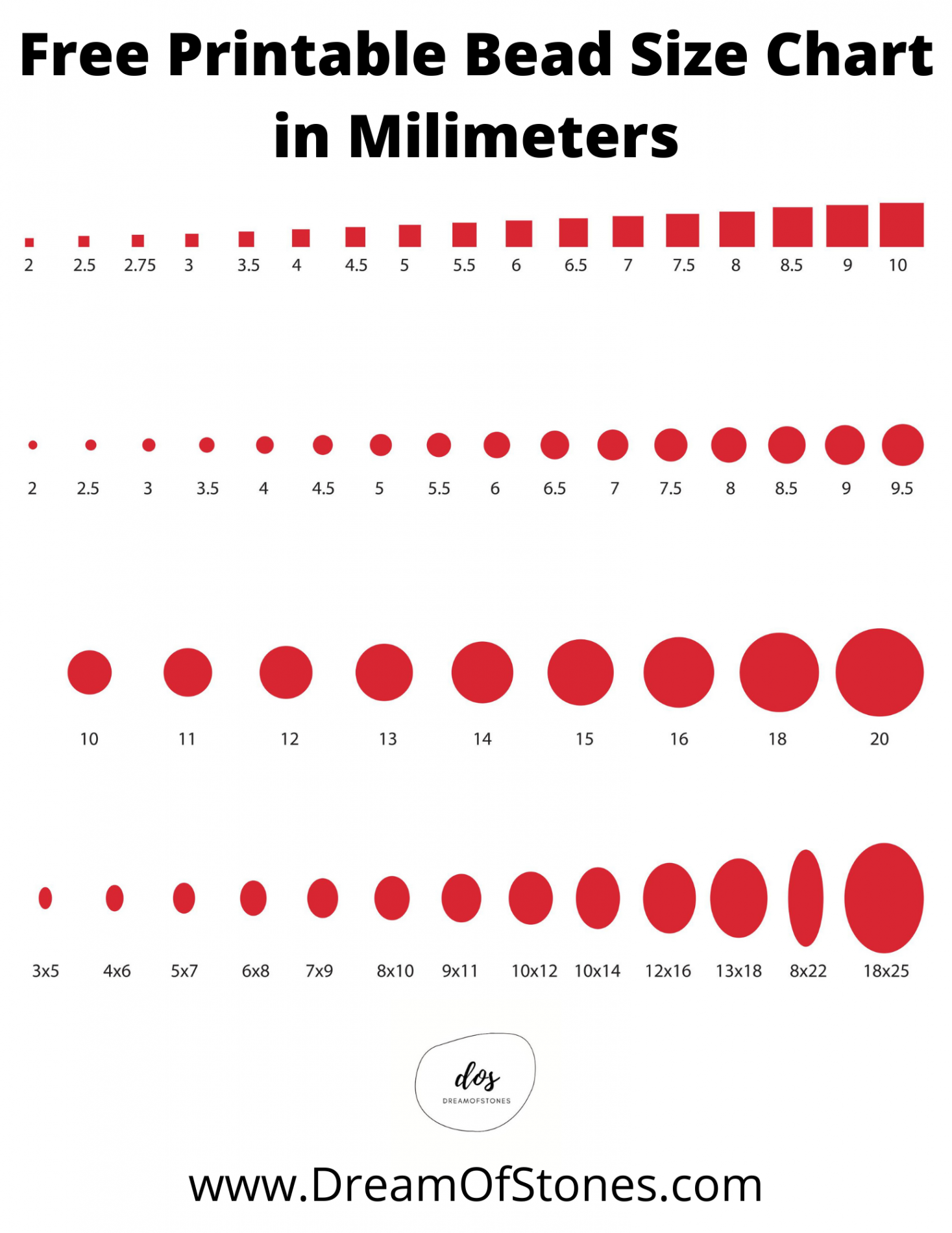 Free Printable Bead Size Chart  Bead size chart, Bracelet size