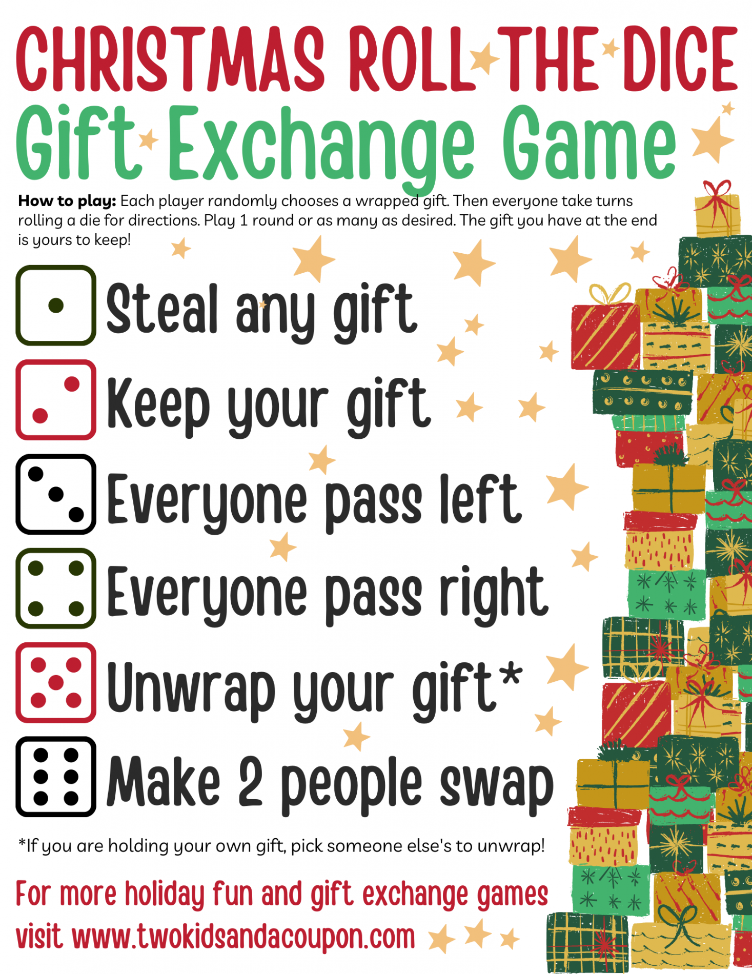 Free Printable Christmas Dice Game For Gift Exchanges  FaveCrafts