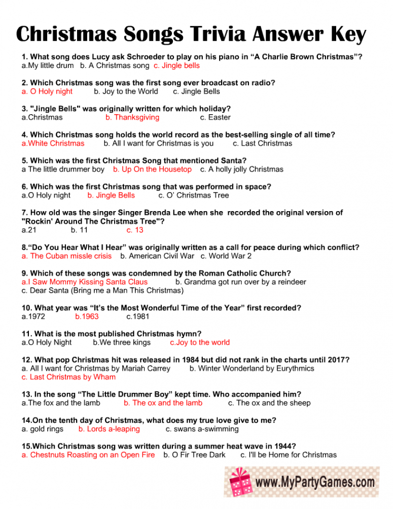 Free Printable Christmas Songs Trivia Quiz  Christmas song trivia