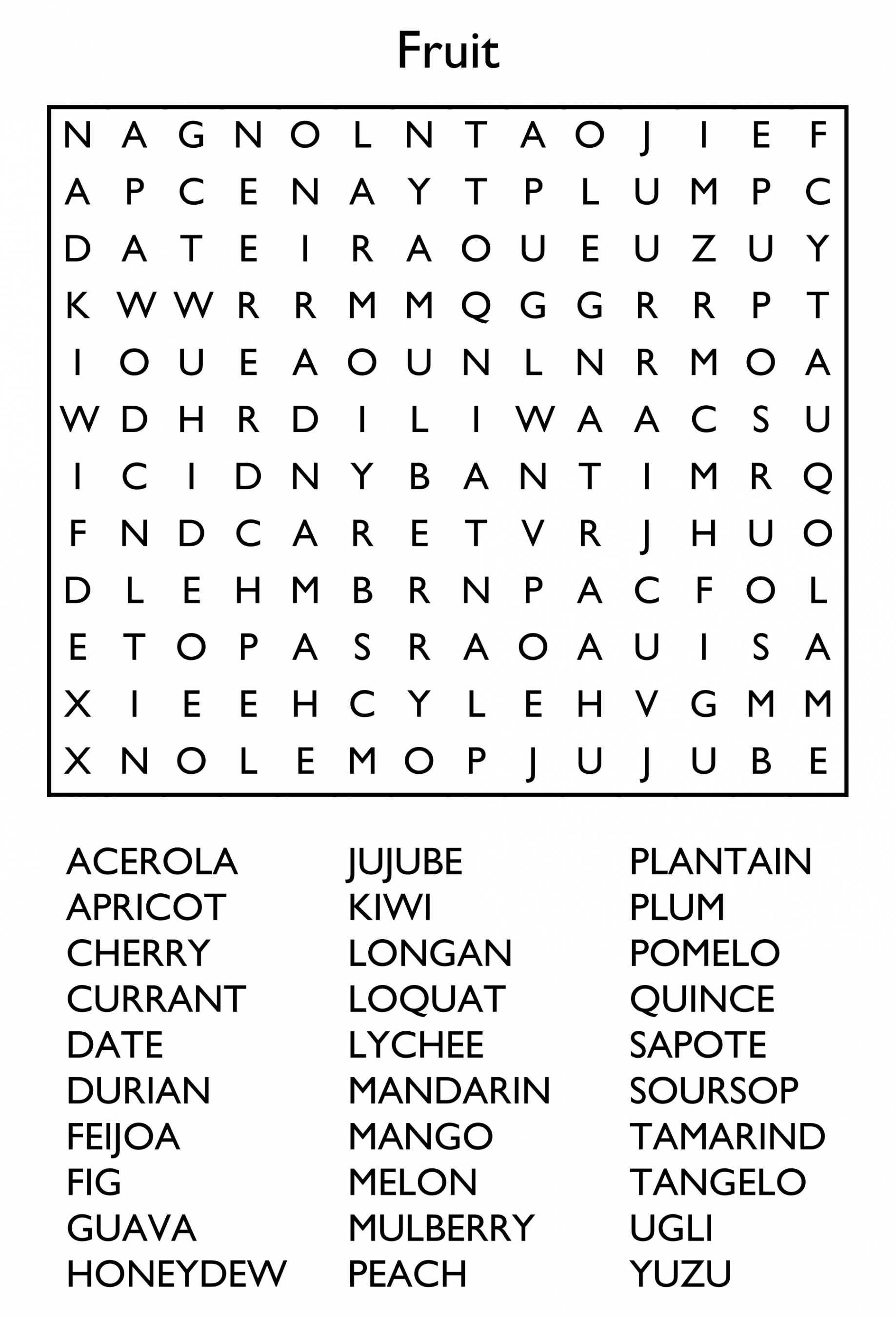 Free Printable Word Search Puzzles