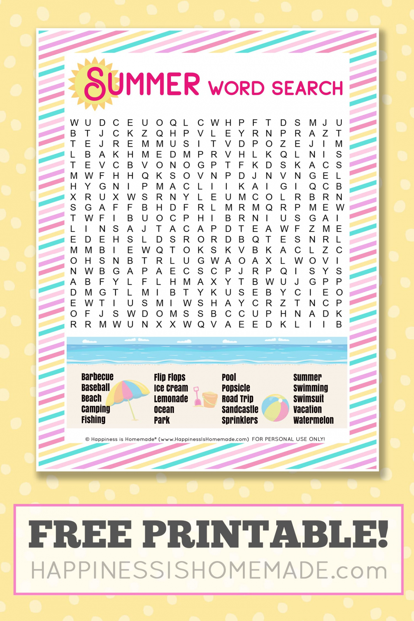 Free Summer Word Search Printable - Happiness is Homemade