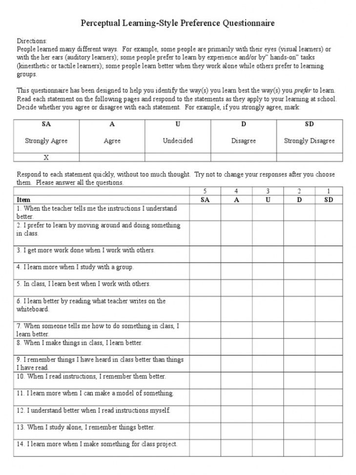 Learning Style Questionnaire  PDF  Learning Styles  Neuropsychology