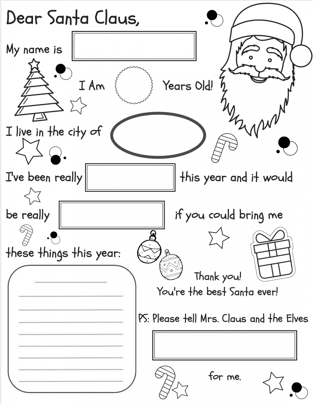 Letter to Santa fill-in coloring page FREE PRINTABLE