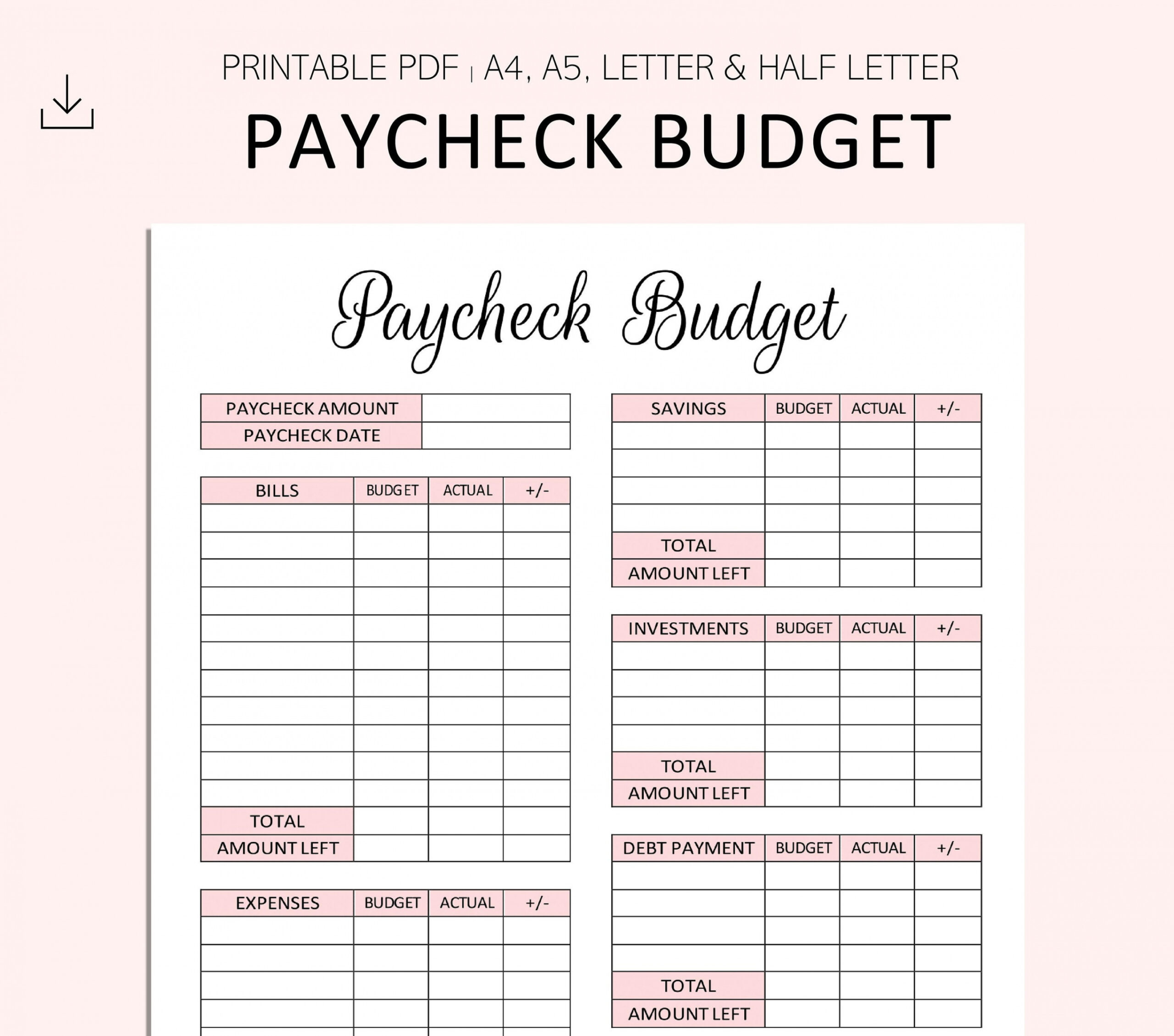 Paycheck Budget Printable PDF A A Buchstabe - Etsy