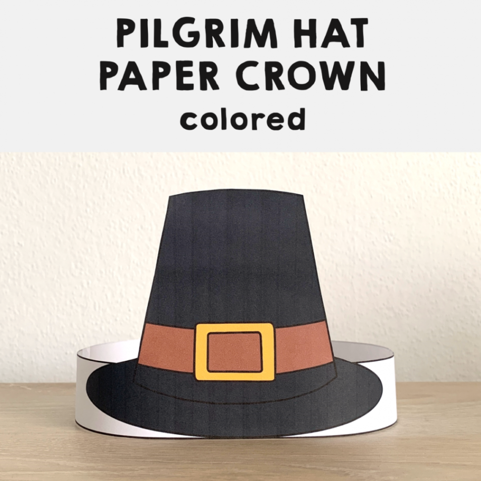 Pilgrim Hats Paper Crowns Printable Coloring Thanksgiving Craft