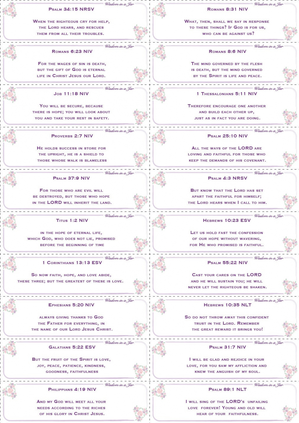 PRINTABLE  Bible Verses of Encouragement for Jar Gift Scripture