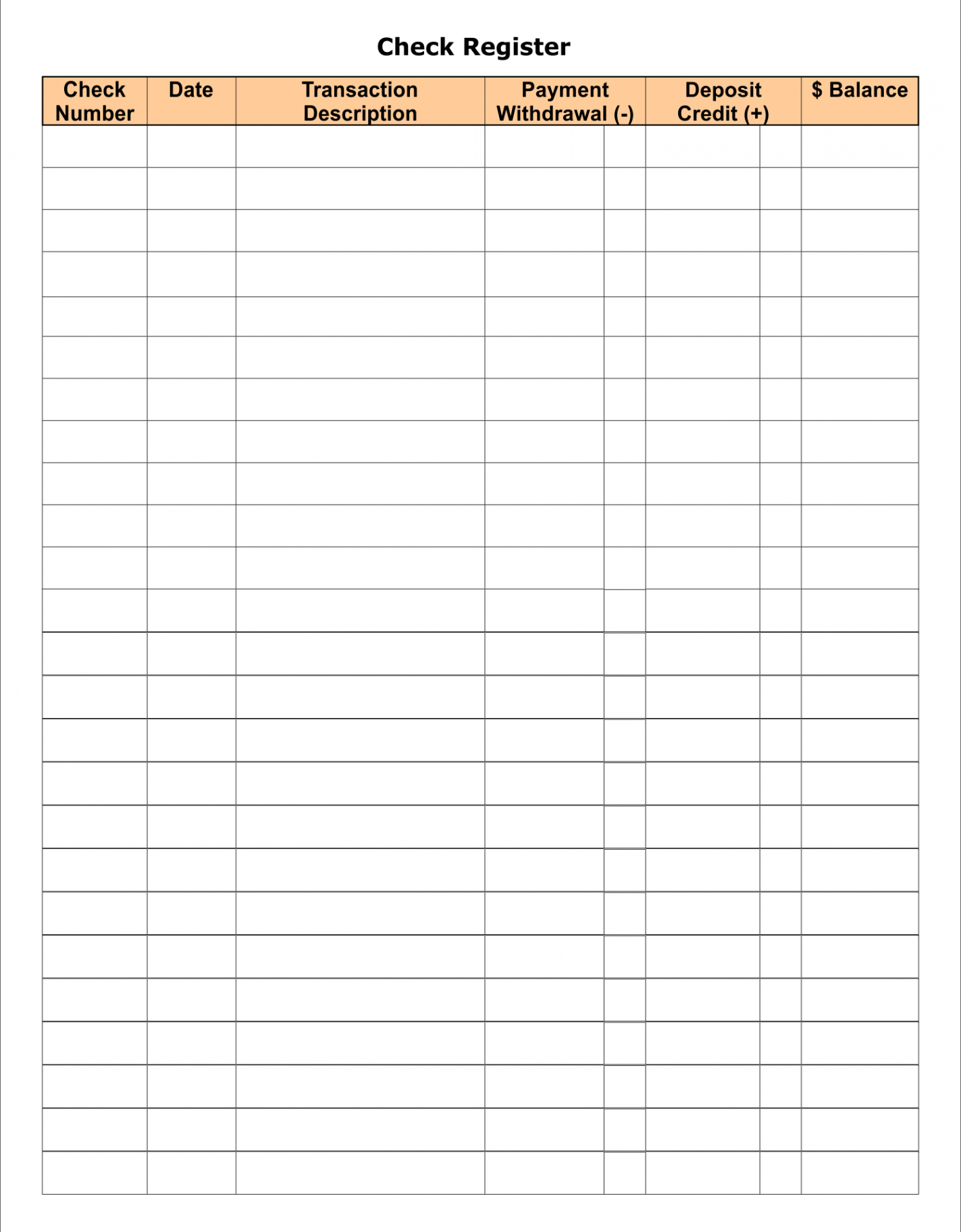 Printable Checkbook Register  Printable check register, Printable