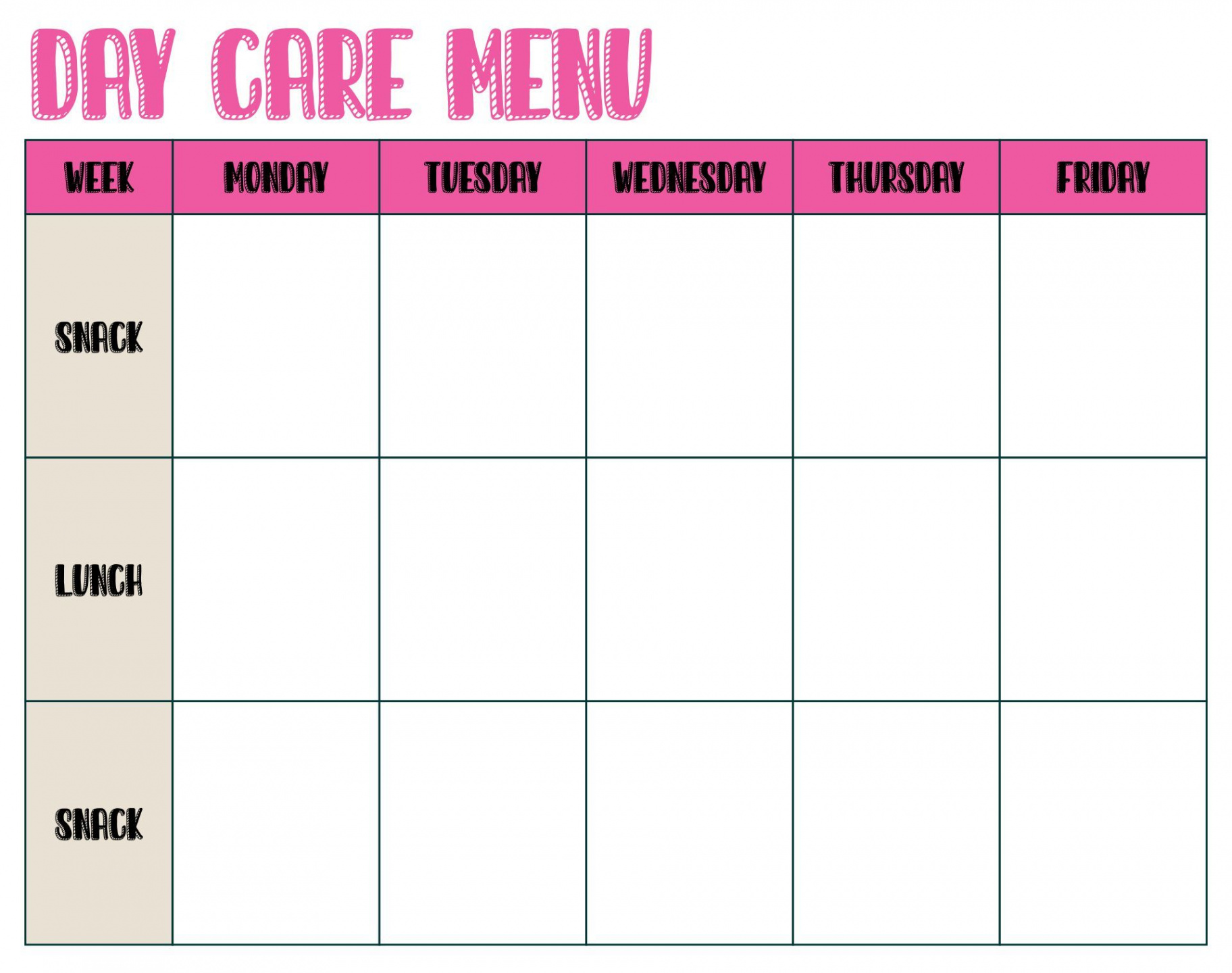 Printable Childcare Blank Menu Templates  Daycare menu, Daycare