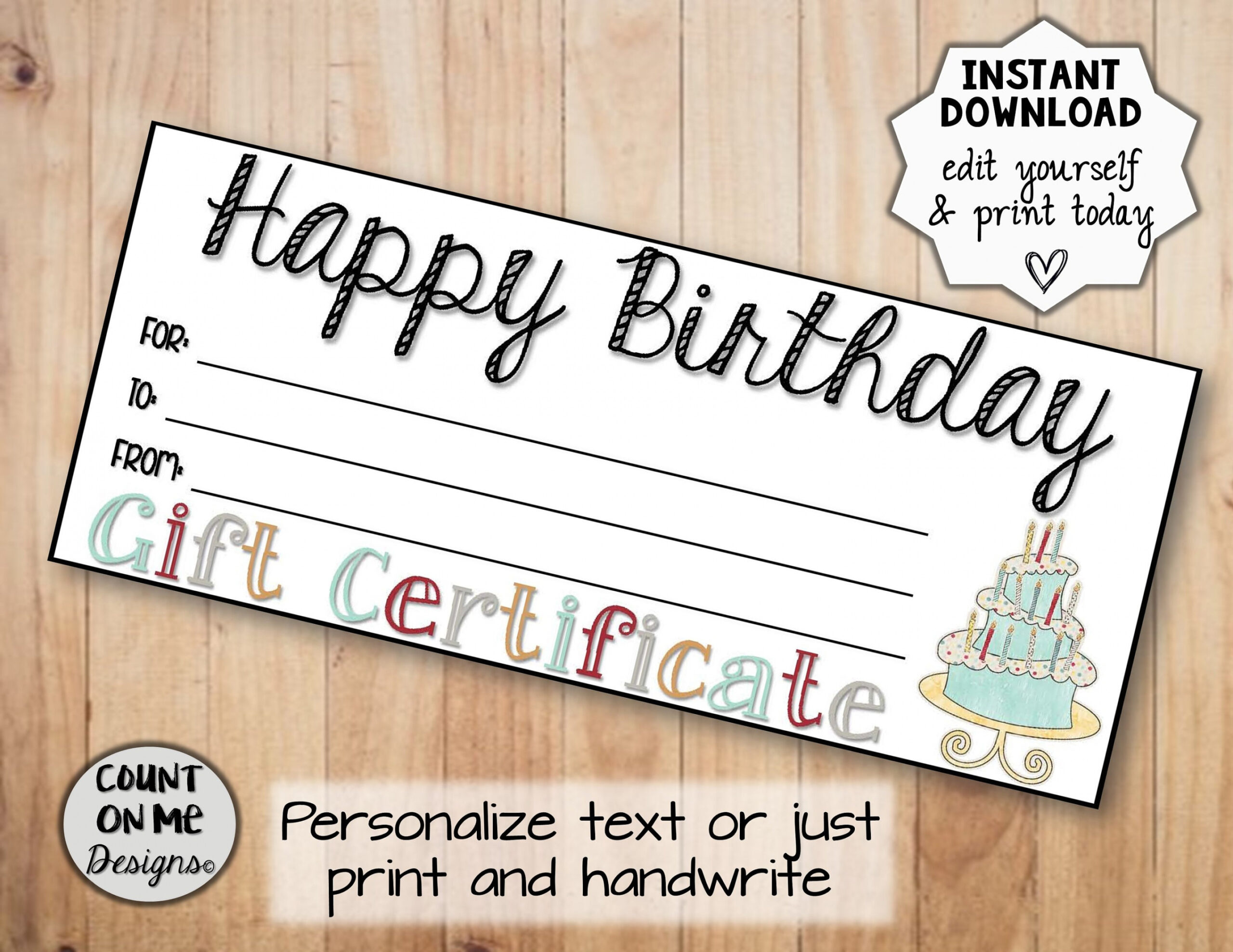 Printable Happy Birthday Gift Certificates - Etsy