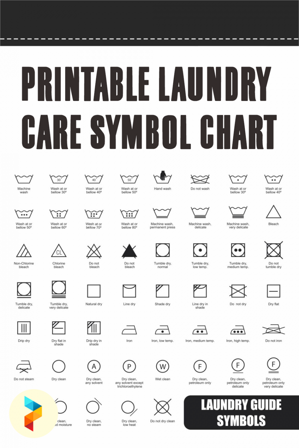 Printable Laundry Care Symbol Chart  Laundry care symbols