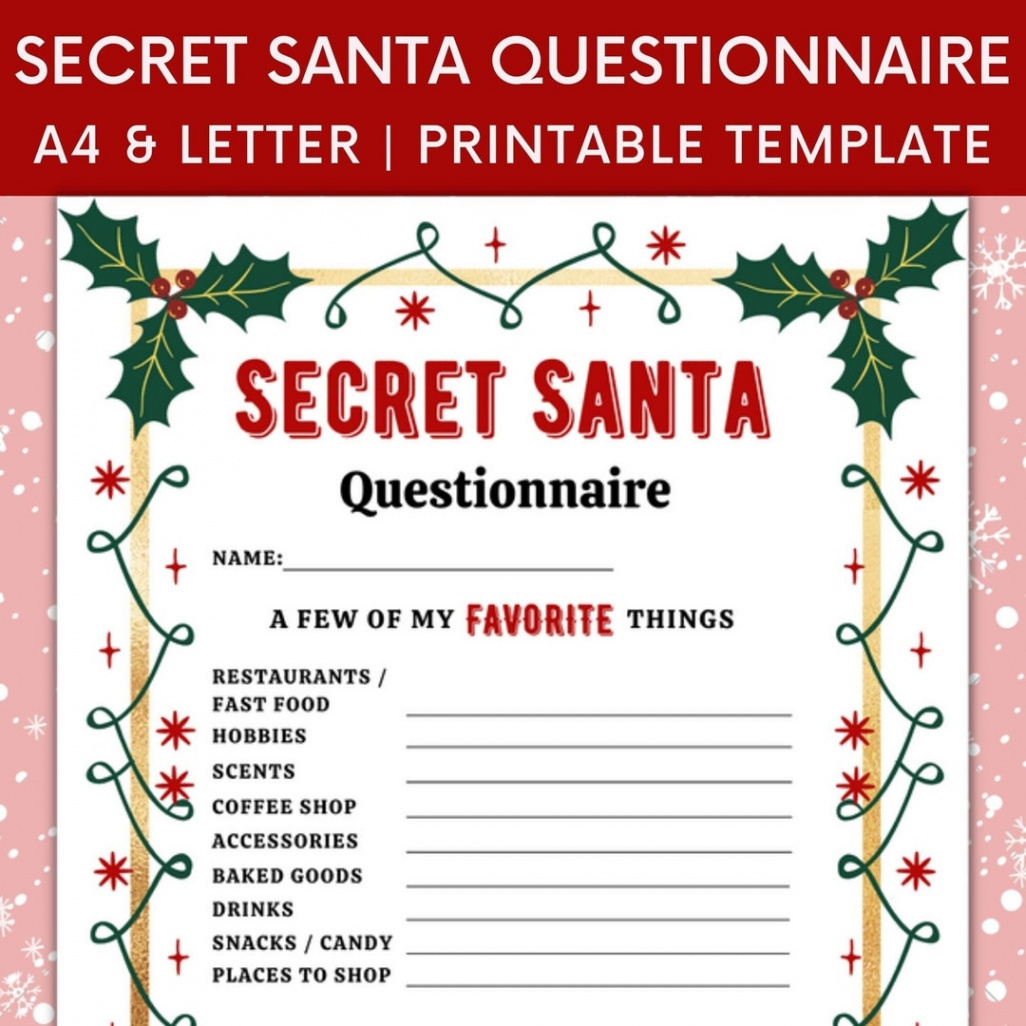 Printable Secret Santa Questionnaire for Christmas Gift - Etsy