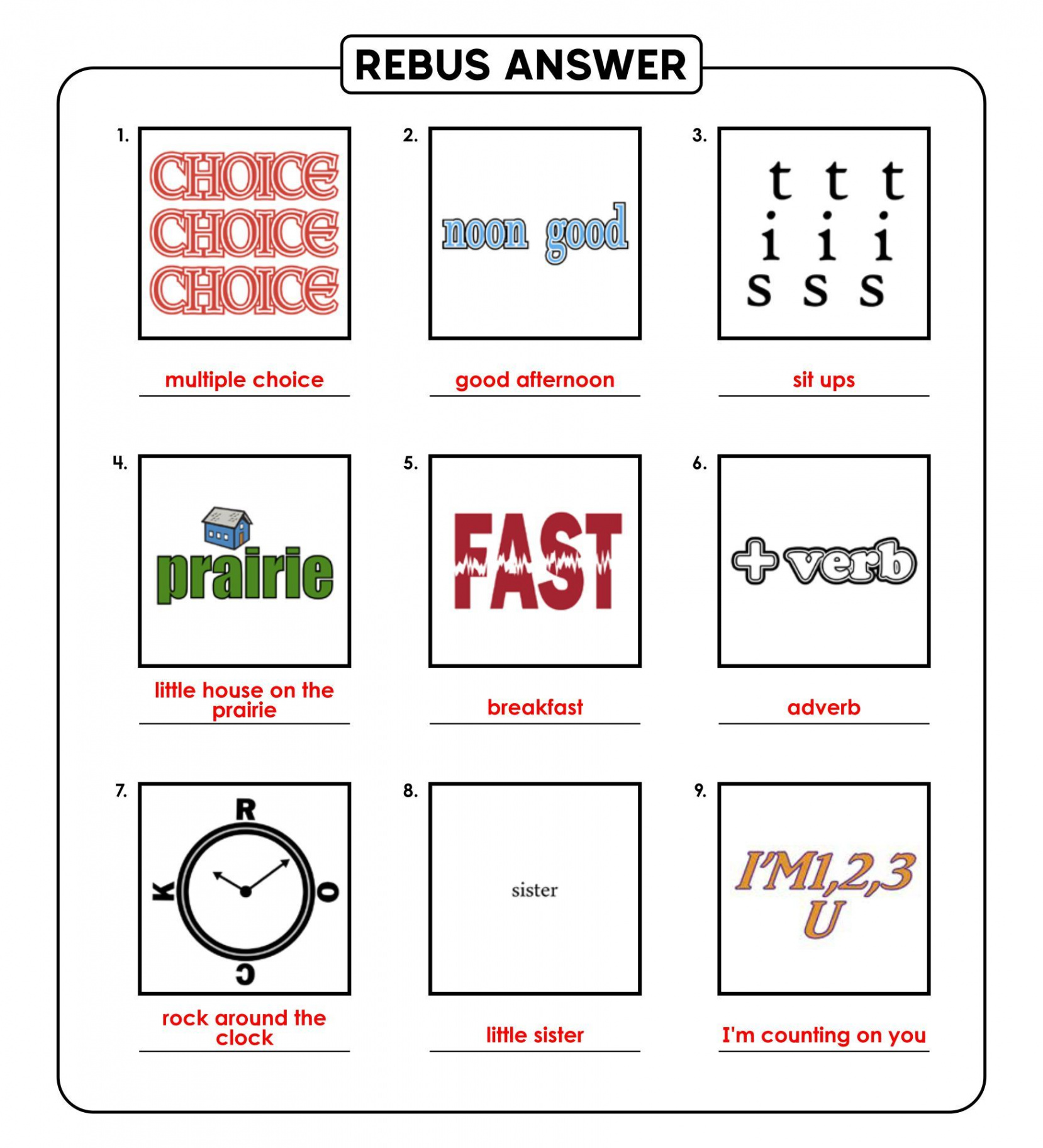 Rebus Puzzle Answers  Rebus puzzles, Brain teasers, Word puzzles