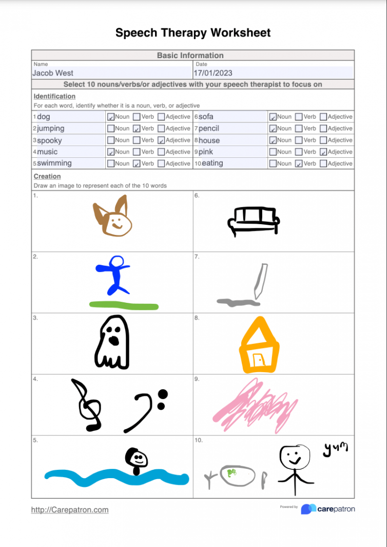 Speech Therapy Worksheet & Example  Free PDF Download