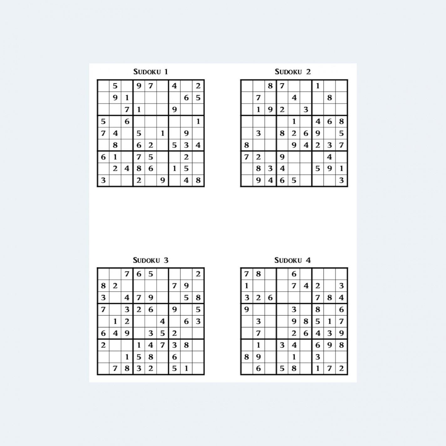 Sudoku Puzzles Printable Sudoku Puzzles Four per-page  - Etsy