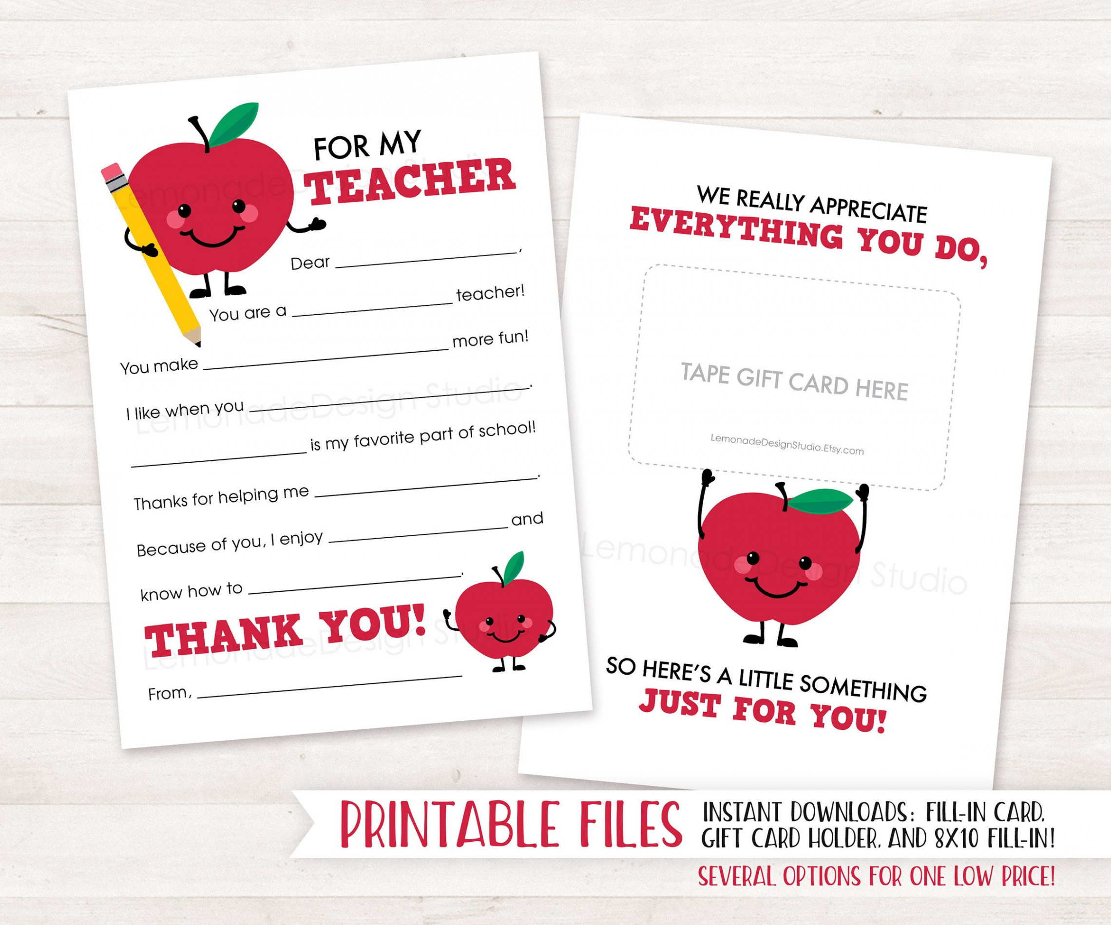 Teacher Appreciation PRINTABLE End of Year Teacher Gift Card - Etsy