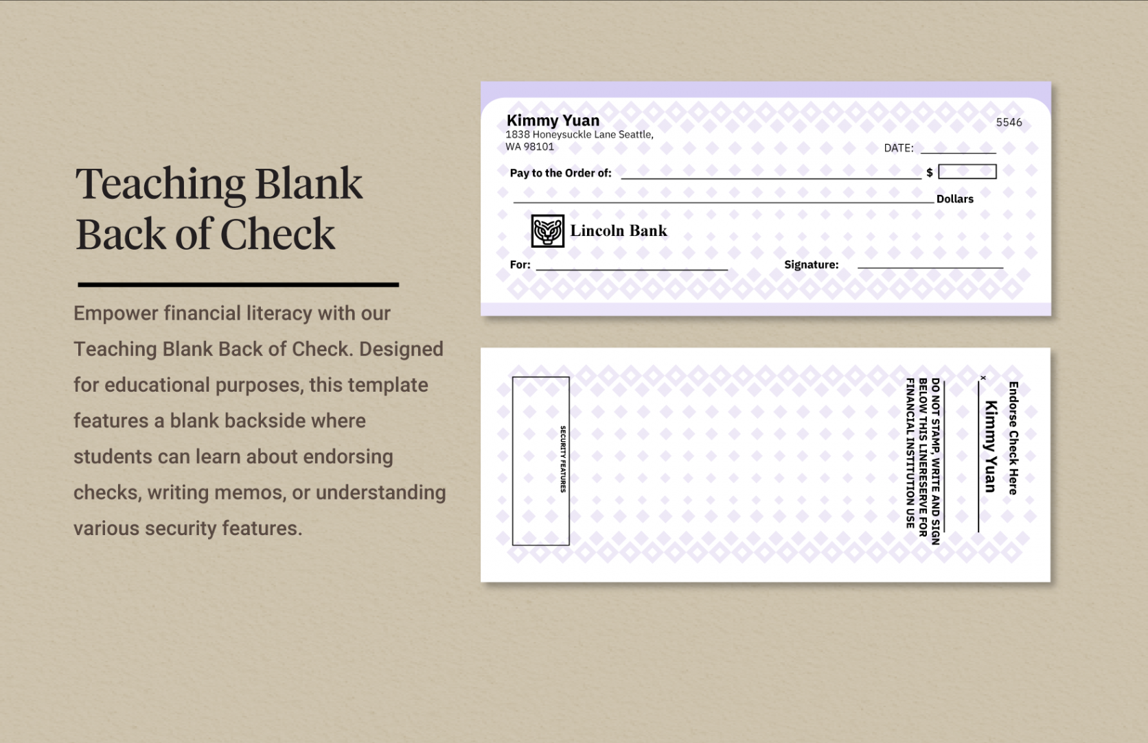 Teaching Blank Back of Check - Download in Word, Illustrator, PSD