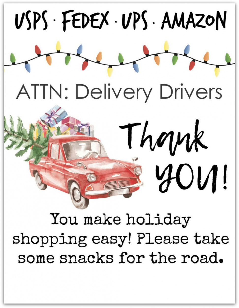 Thank Delivery Drivers for the Holidays with our Free Printable