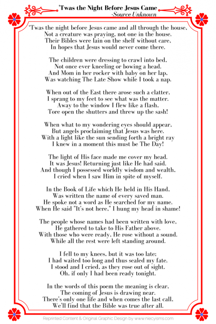 Twas the Night Before Jesus Came  Free Printable