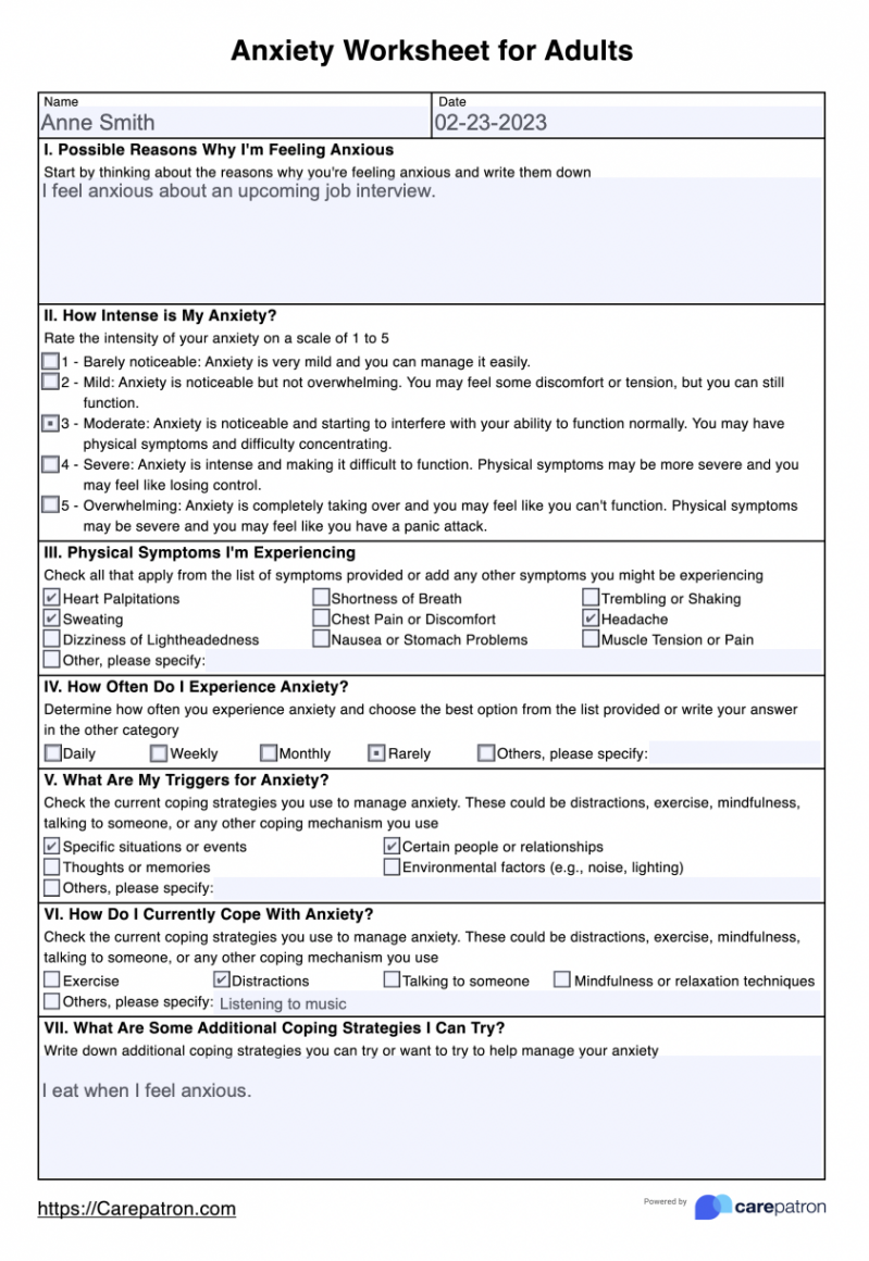 Anxiety Worksheets For Adults & Example  Free PDF Download