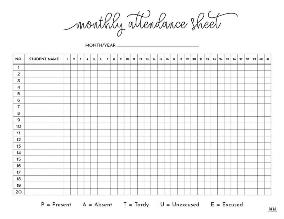 Attendance Sheets -  FREE Printables  Printabulls