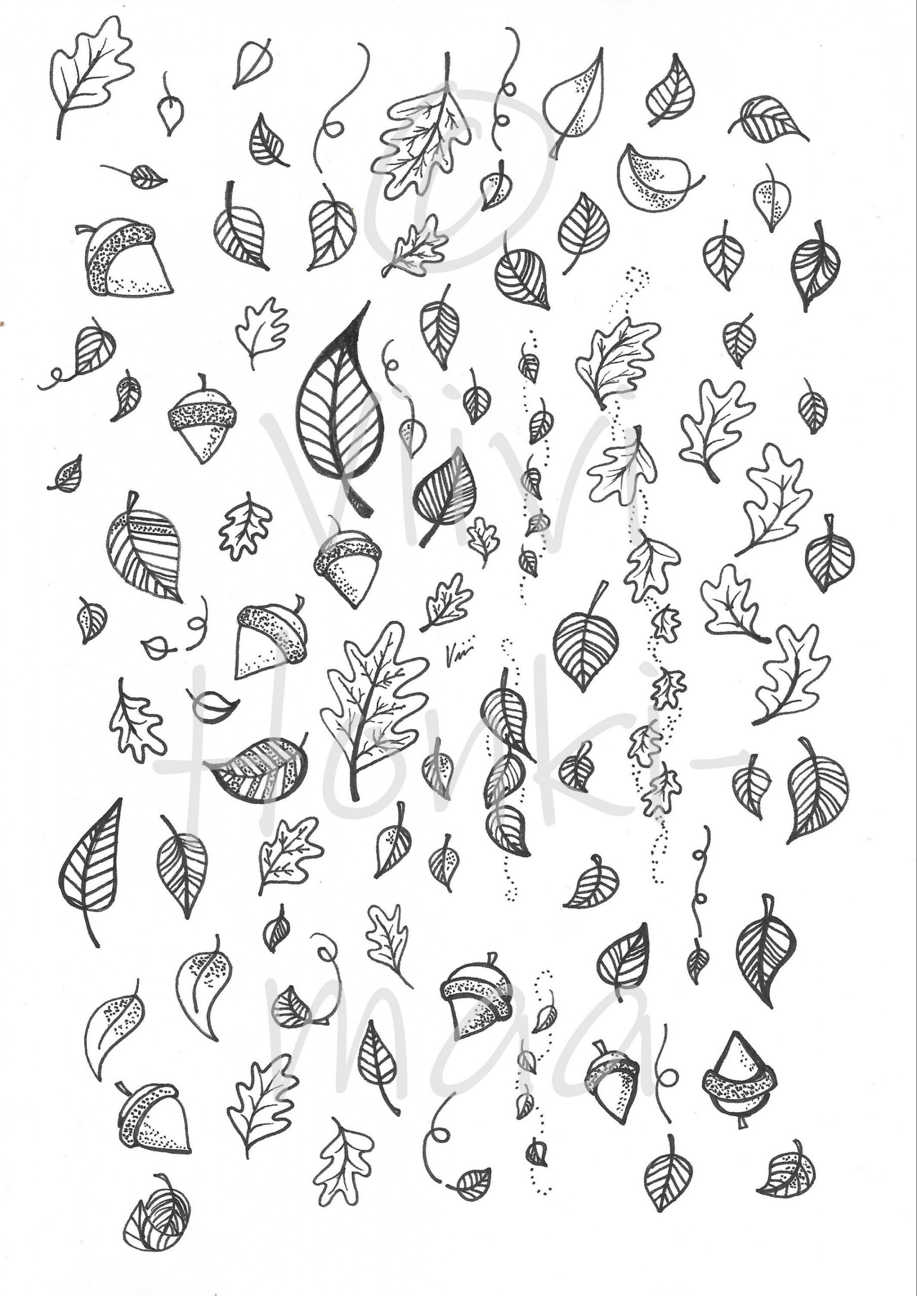 Autumn Leaves and Acorns Black and White Printable Stickers - Etsy UK