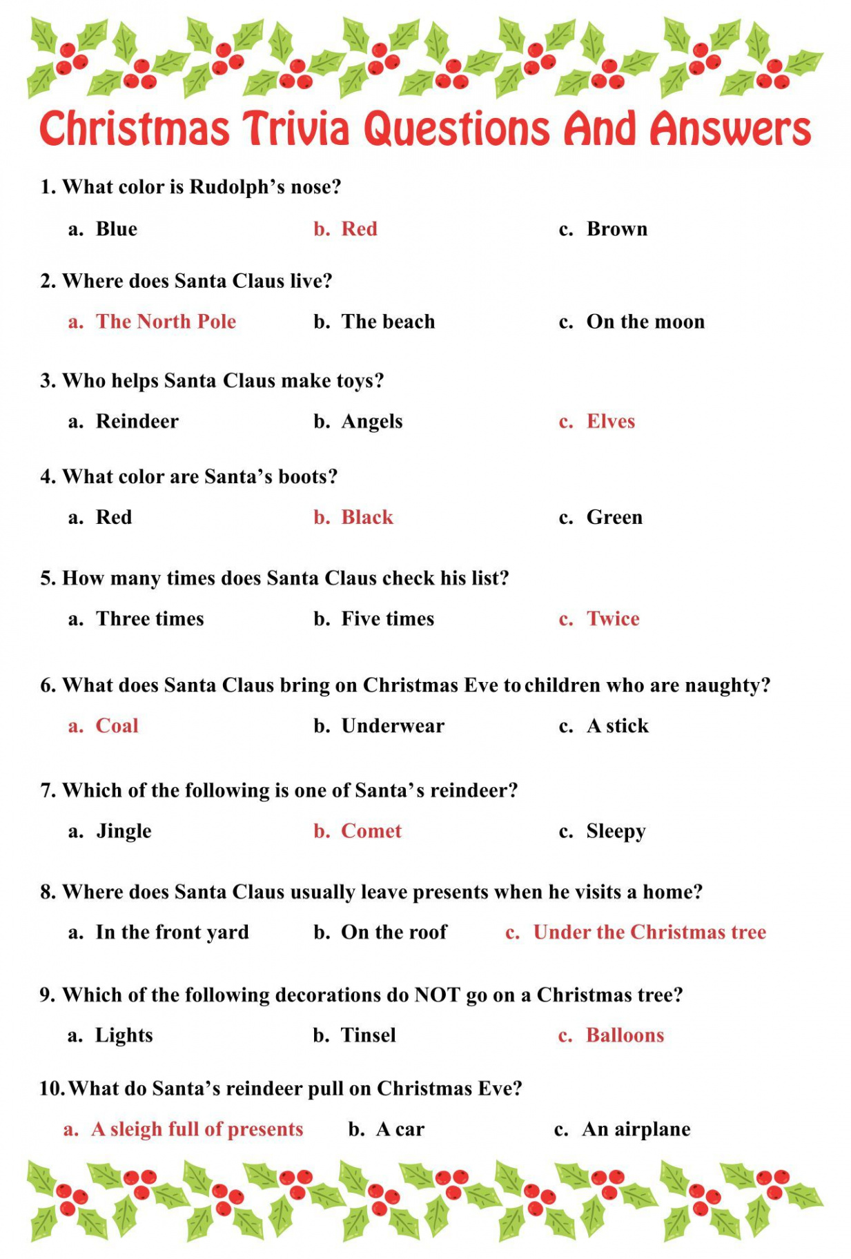 Best Printable Christmas Trivia Questions PDF for Free at