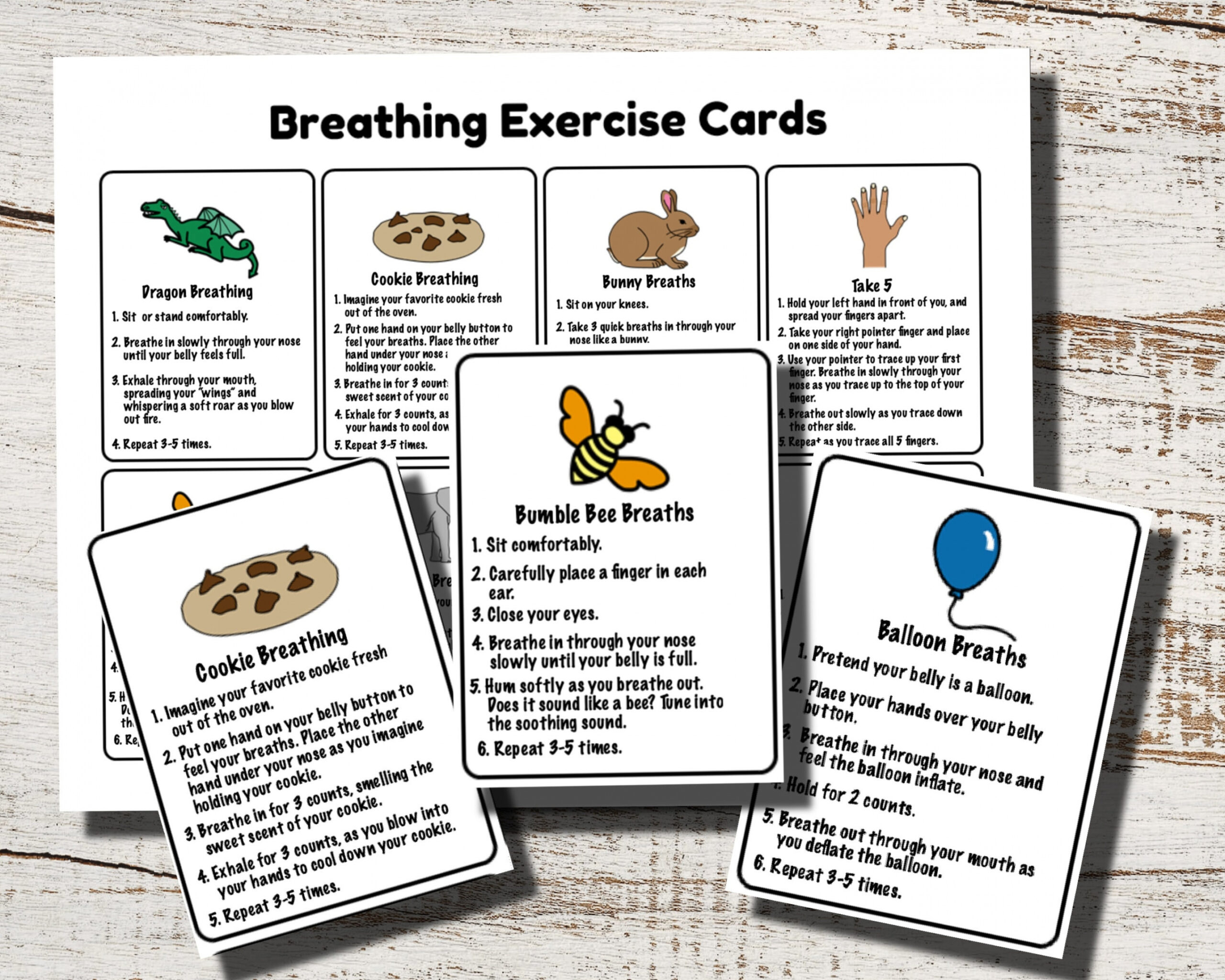 Breathing Cards for Kids Deep Breathing Exercises - Etsy