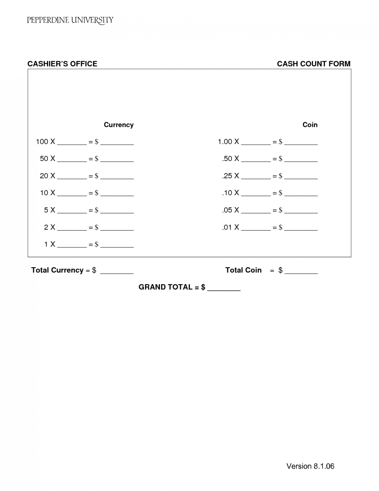 Cash Count Sheet Template  Balance sheet template, Money template