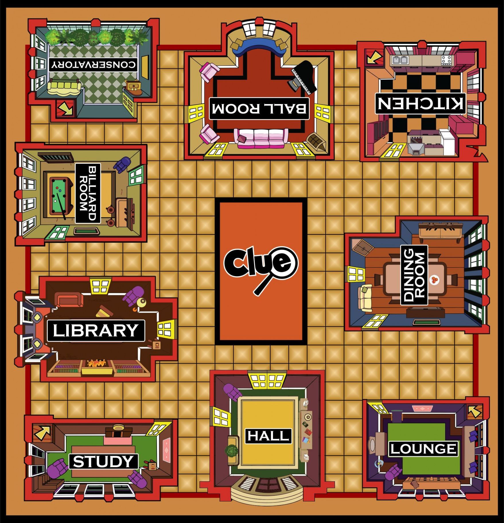 Clue Board Game Rooms  Clue board game, Clue games, Printable