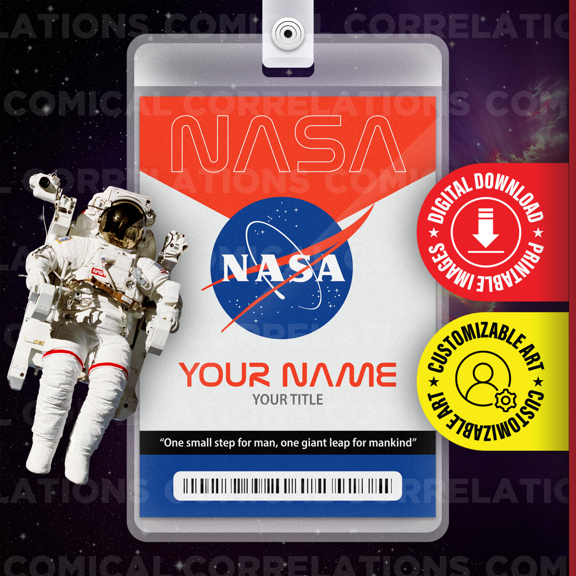 CUSTOMIZABLE PRINTABLE NASA Badge Outer Space Id Card