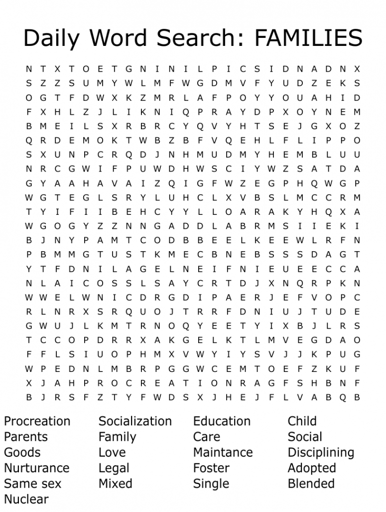 Daily Word Search: FAMILIES - WordMint