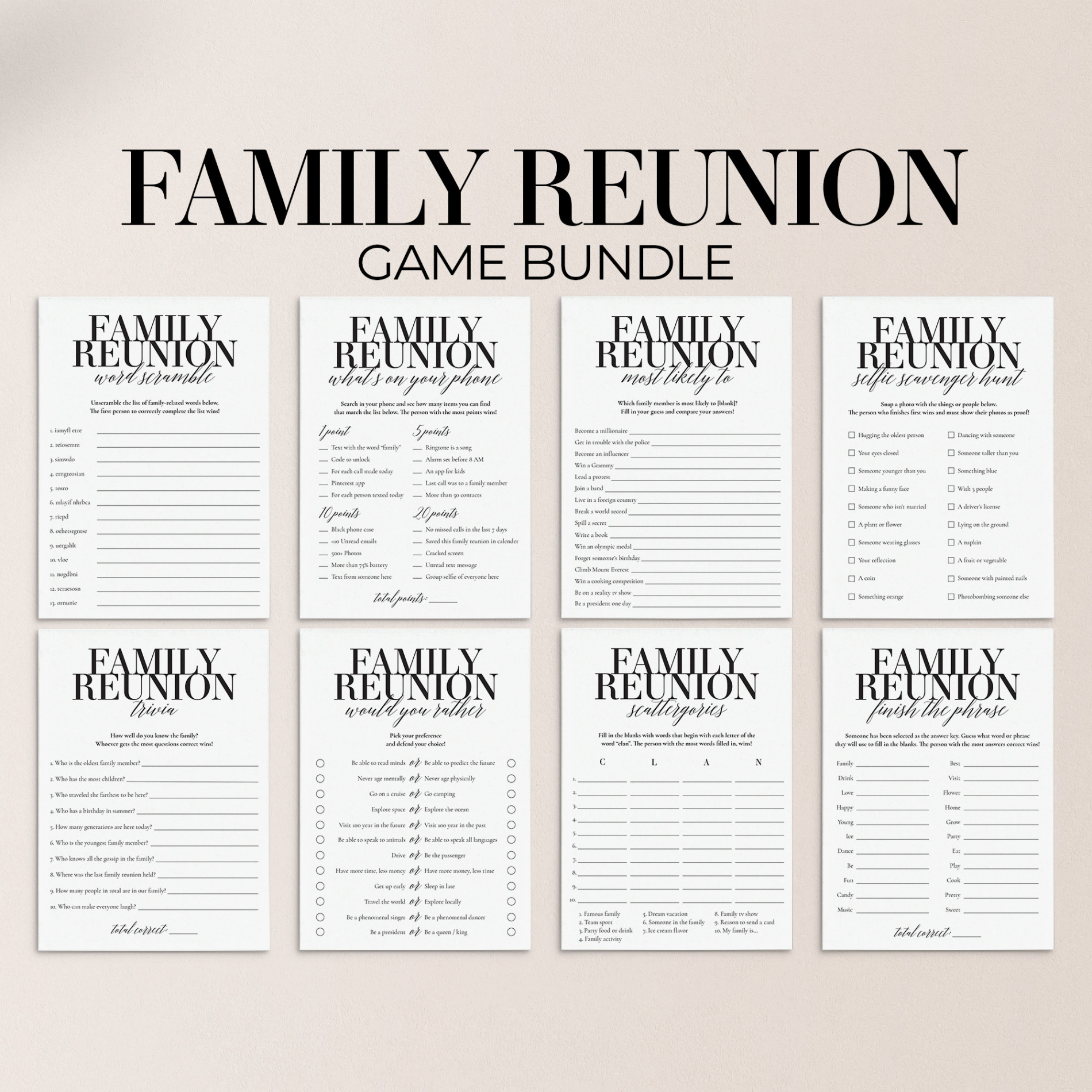 Family Reunion Games Printable Family Reunion Party Ideas - Etsy