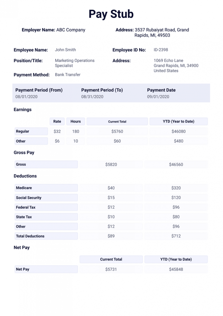 Fillable Free Pay Stub - PDF Templates  Jotform