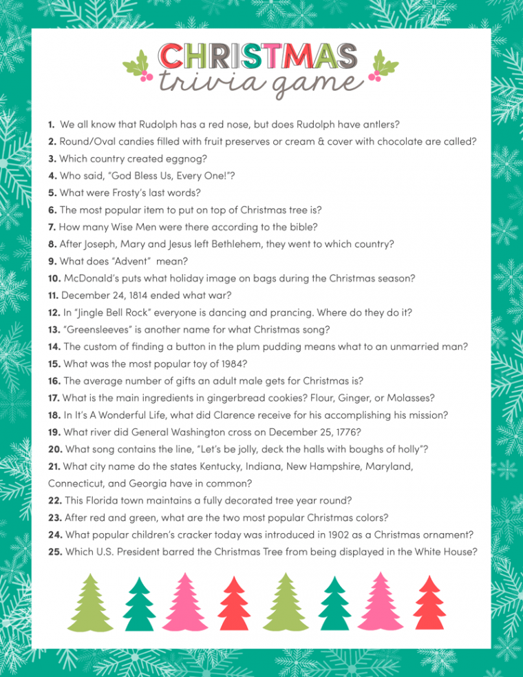 Free Christmas Trivia Printables Games for the Family!  Lil