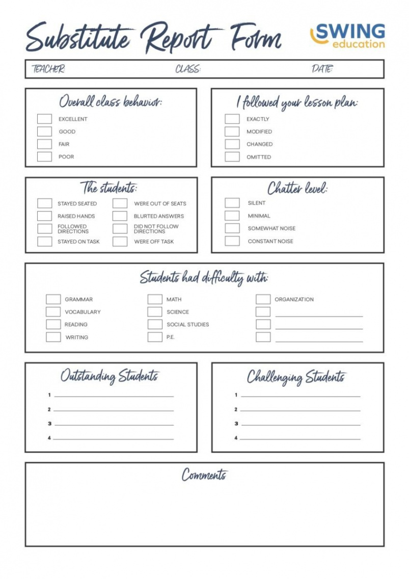 Free classroom report download for substitute teachers  Swing