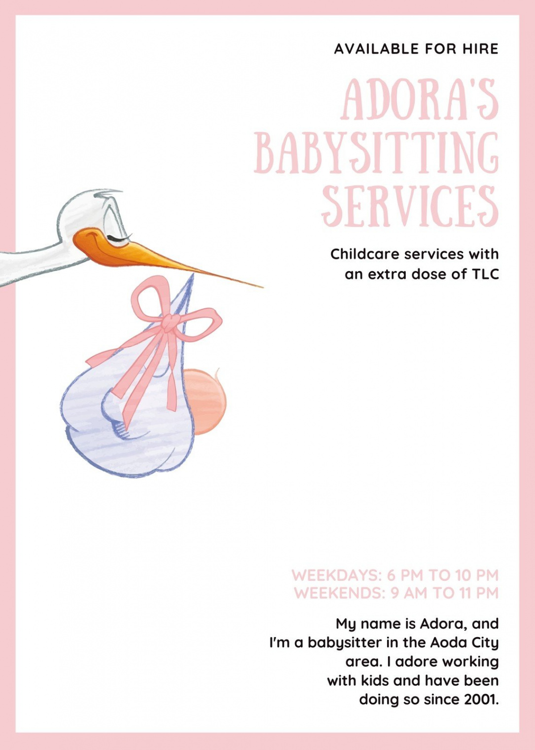 Free custom printable babysitting flyer templates  Canva