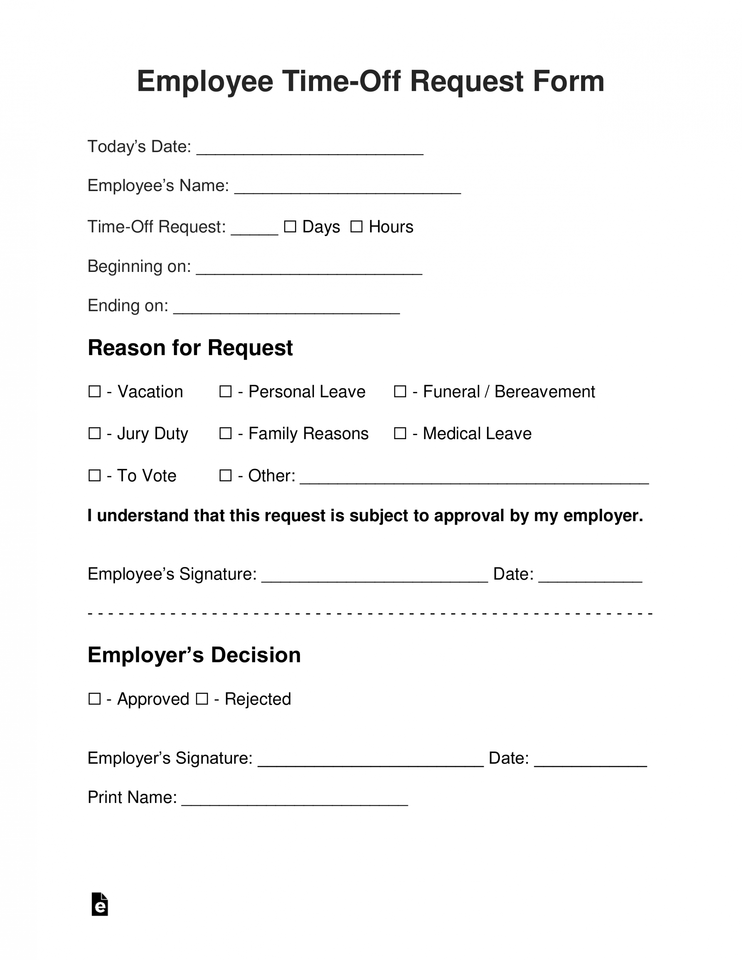 Free Employee Time-Off (Vacation) Request Form - PDF  Word – eForms