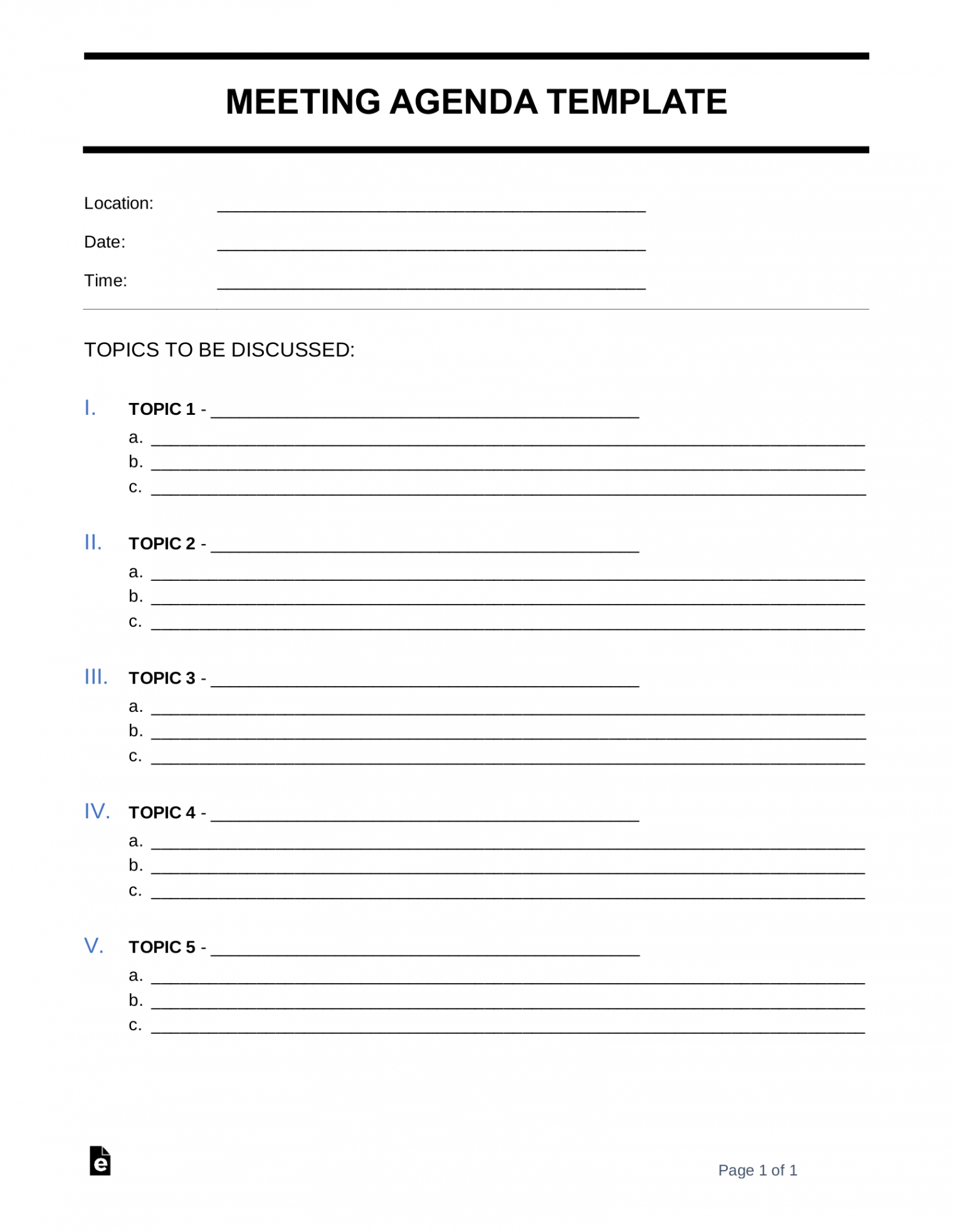 Free Meeting Agenda Templates () - PDF  Word – eForms